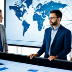 A diverse group of professional individuals, fully clothed in modern business casual attire, are gathered around a large interactive holographic display in a clean, brightly lit tech hub. The display shows abstract strategic maps and data visualizations related to game theory, with subtle, non-specific digital patterns that evoke a sense of complex systems. One person points thoughtfully at a diagram, while others engage in focused discussion, demonstrating intense concentration and collaborative problem-solving. The atmosphere is one of intellectual pursuit and shared knowledge. Perfect anatomy, correct proportions, natural poses, well-formed hands, proper finger count, natural body proportions. Professional photography, high quality, studio lighting, sharp focus, safe for work, appropriate content, modest clothing.
