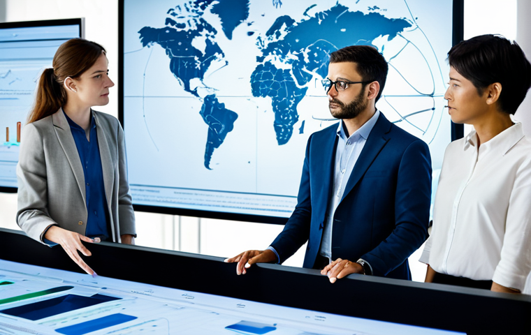 A diverse group of professional individuals, fully clothed in modern business casual attire, are gathered around a large interactive holographic display in a clean, brightly lit tech hub. The display shows abstract strategic maps and data visualizations related to game theory, with subtle, non-specific digital patterns that evoke a sense of complex systems. One person points thoughtfully at a diagram, while others engage in focused discussion, demonstrating intense concentration and collaborative problem-solving. The atmosphere is one of intellectual pursuit and shared knowledge. Perfect anatomy, correct proportions, natural poses, well-formed hands, proper finger count, natural body proportions. Professional photography, high quality, studio lighting, sharp focus, safe for work, appropriate content, modest clothing.