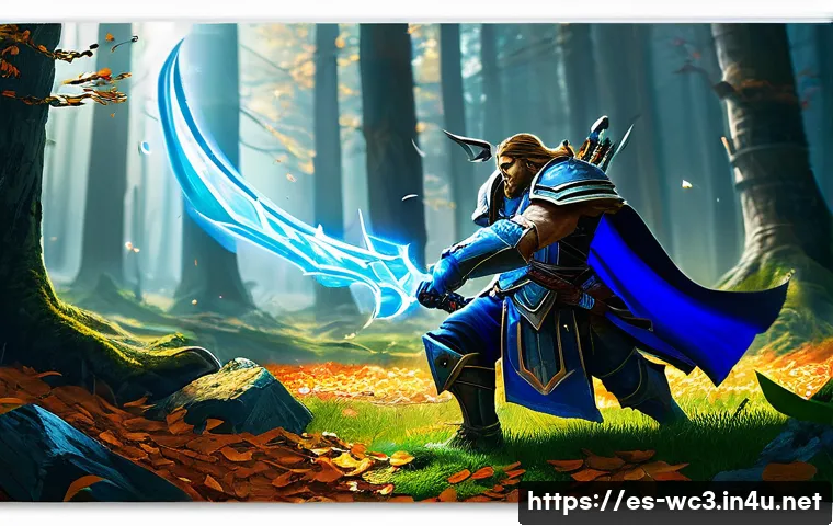 워크래프트3 디버프 효과 비교 - A dynamic Warcraft 3 battle scene depicting a melee hero slowed by a vivid blue debuff aura, struggl...