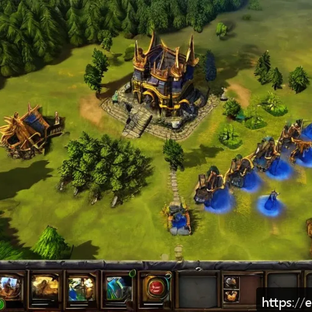 워크래프트3 카운터 빌드 전략 - A detailed Warcraft 3 battlefield scene showcasing a strategic map control moment: a lush forest env...