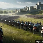 워크래프트3 PVE 최적의 구성 - A detailed fantasy battlefield scene showing a strategic formation of units: a frontline of heavily ...
